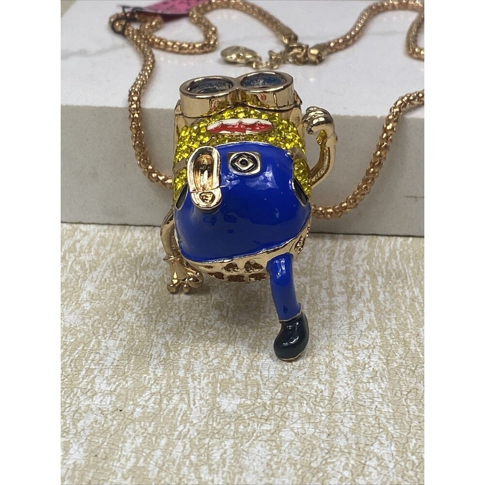 Despicable Me MINION Blue Overalls CARTOON Rhinestone Betsey Johnson Necklace - Picture 3 of 10